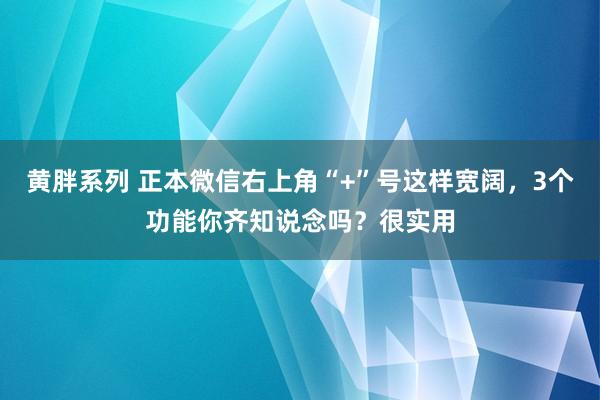 黄胖系列 正本微信右上角“+”号这样宽阔，3个功能你齐知说念吗？很实用