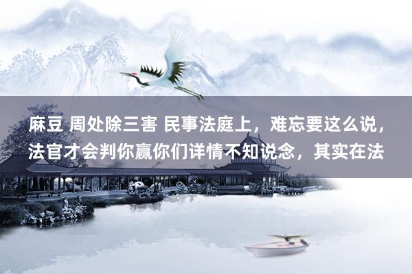 麻豆 周处除三害 民事法庭上，难忘要这么说，法官才会判你赢你们详情不知说念，其实在法