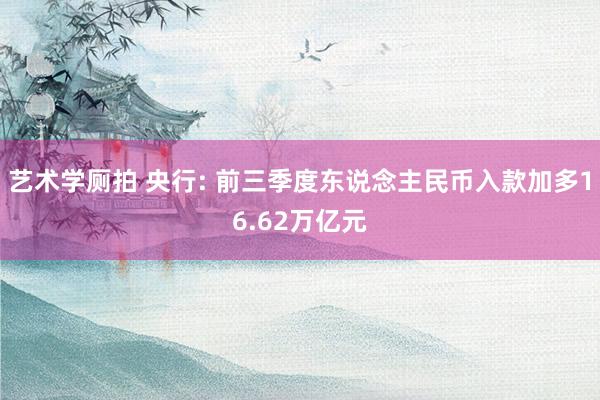 艺术学厕拍 央行: 前三季度东说念主民币入款加多16.62万亿元