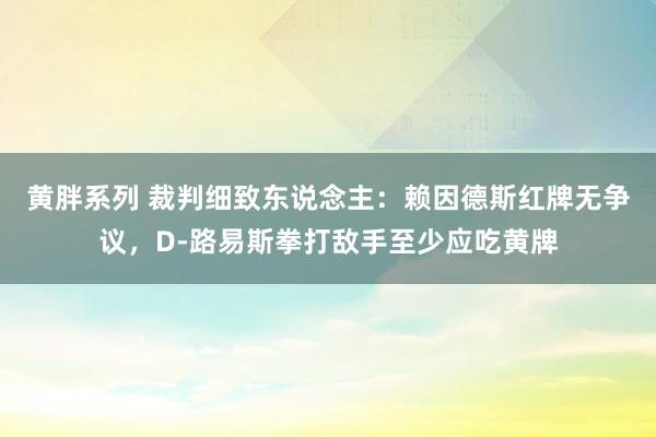 黄胖系列 裁判细致东说念主：赖因德斯红牌无争议，D-路易斯拳打敌手至少应吃黄牌