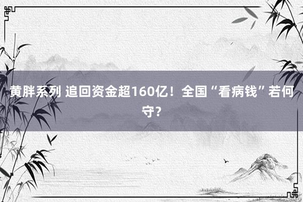 黄胖系列 追回资金超160亿！全国“看病钱”若何守？