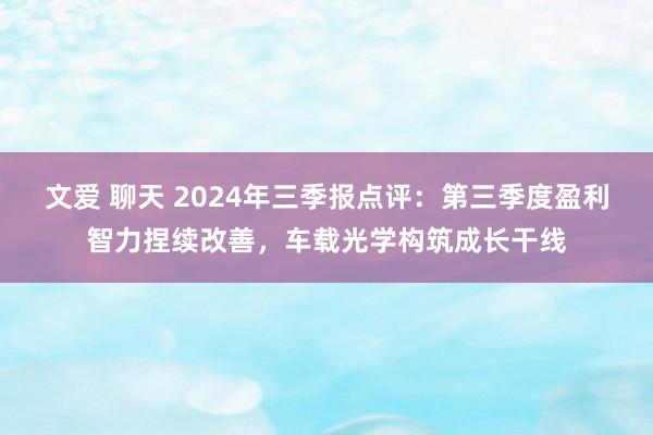 文爱 聊天 2024年三季报点评：第三季度盈利智力捏续改善，车载光学构筑成长干线