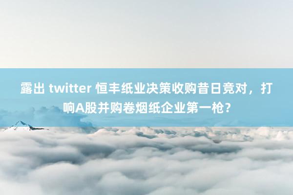 露出 twitter 恒丰纸业决策收购昔日竞对，打响A股并购卷烟纸企业第一枪？