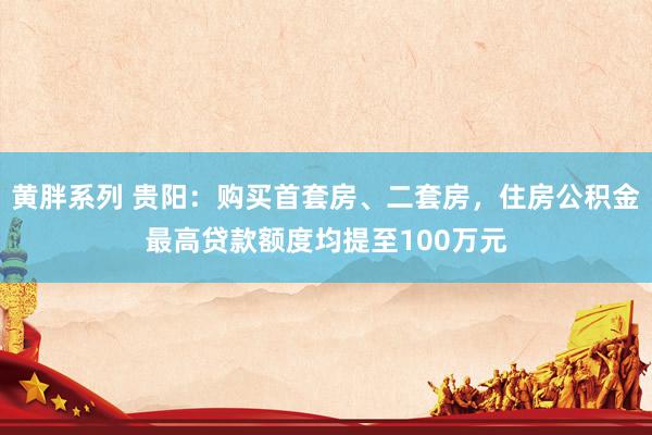 黄胖系列 贵阳：购买首套房、二套房，住房公积金最高贷款额度均提至100万元